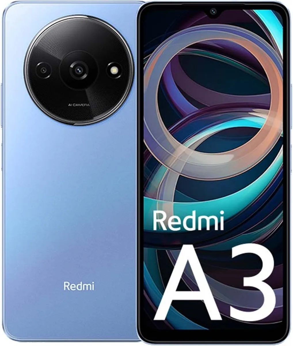 Xiaomi | Redmi A3 – 64 Go – Bleu avec housse en cuir et protection d’écran