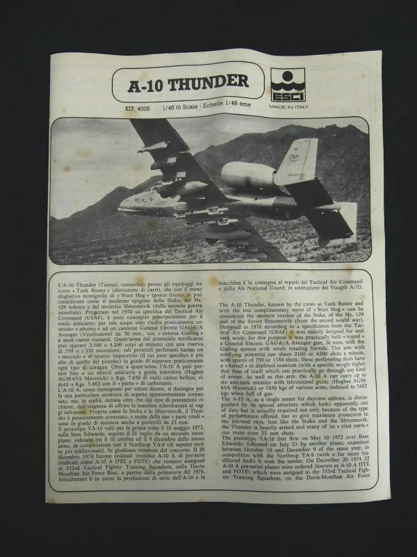 Esci Fairchild A-10 Thunderbolt II 1/48 modèle 1977 Nouveau